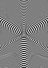 Abstract hypnotic pattern with black-white striped lines. Psychedelic background. Op art, optical illusion. Modern design, graphic texture.