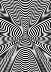 Abstract hypnotic pattern with black-white striped lines. Psychedelic background. Op art, optical illusion. Modern design, graphic texture. © Divin