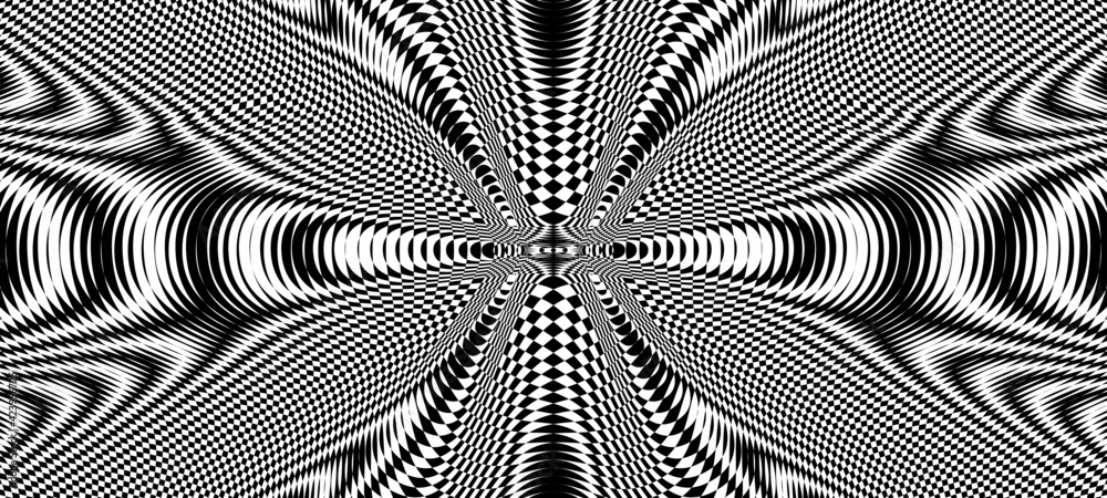 Wall mural moire effect, geometric pattern, psychedelic wave. op art, optical illusion. modern design, graphic 