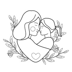 Fototapeta premium Mother and daughter line art coloring book 
