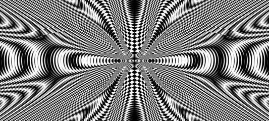Moire effect, geometric pattern, psychedelic wave. Op art, optical illusion. Modern design, graphic texture. © Divin