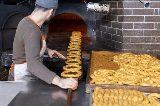 Turkey. Istanbul. The work of the bakery. Employees of the bakery make the national Turkish pastries Semit.