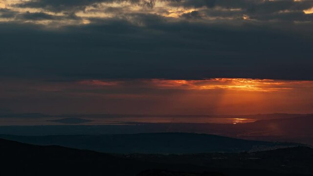 Time Lapse, Sunset View Onto Ambracian Gulf And Arta, Greece