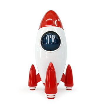 Red toy rocket isolated on whte background. 3D rendering