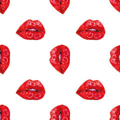 seamless pattern with red watercolor lips