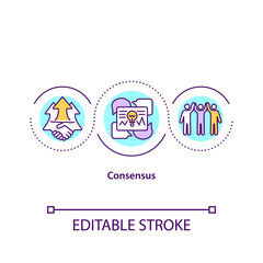 Consensus concept icon. Agreement in work. Effective teamwork. Productivity in job. Problem solving strategy idea thin line illustration. Vector isolated outline RGB color drawing. Editable stroke