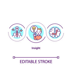 Insight concept icon. Imagination and intelligence. Productive work. Soft skills. Problem solving idea thin line illustration. Vector isolated outline RGB color drawing. Editable stroke