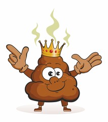 King of poop. Funny Cute cartoon mascot character. Face stinky poop shit emoji icon, colorful pictogram.