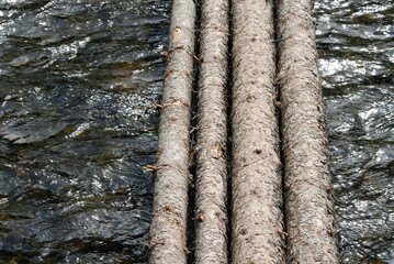 Fototapeta premium Log bridge on a mountain river