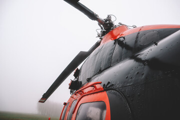 A small airfield with airplanes. Aircraft details. Old helicopters