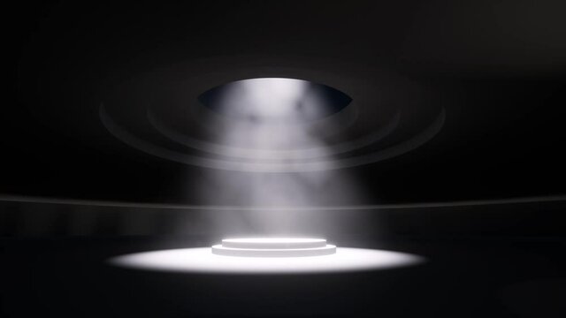3d podium round presentation in 3d style Volumetric light dust urban clear mockup