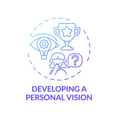 Developing a personal vision blue gradient concept icon. Positive attitude for future goals. Self development idea thin line illustration. Vector isolated outline RGB color drawing