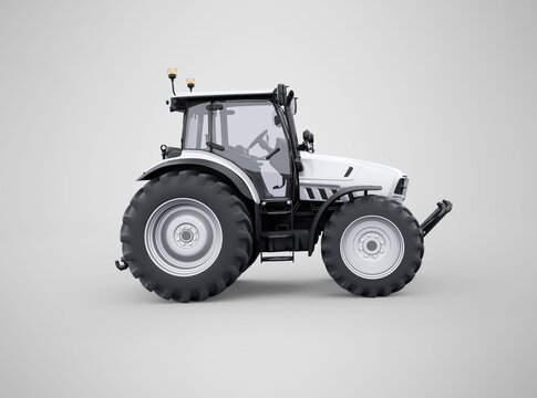 3d rendering tractor side view isolated on gray background with shadow