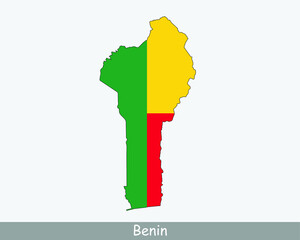 Benin Map Flag. Map of Benin with the Beninese national flag isolated on white background. Vector illustration