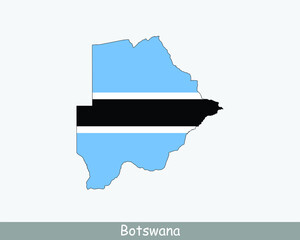 Botswana Map Flag. Map of Botswana with the Batswana national flag isolated on white background. Vector Illustration.