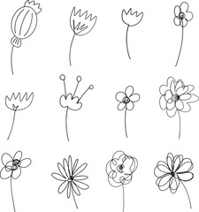 Flowers and Leaves Doodle Illustration Icon Collection in Vector Format