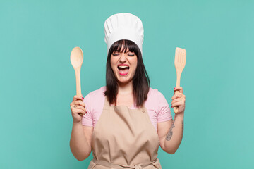 pretty chef woman angry expression