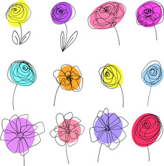Flowers and Leaves Doodle Illustration Icon Collection in Vector Format