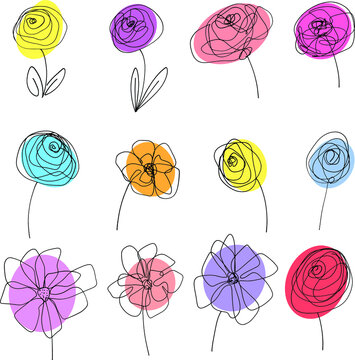 Flowers and Leaves Doodle Illustration Icon Collection in Vector Format © squeebcreative