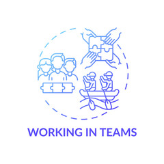 Working in teams blue gradient concept icon. Cooperative effort. Collaboration to achieve goals. Self development idea thin line illustration. Vector isolated outline RGB color drawing
