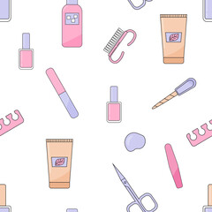 Seamless pattern with manicure accessories on a white background.