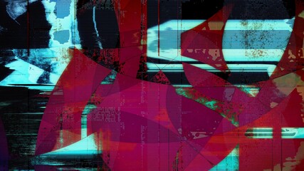 Fashionable Anime Digital Glitch Banner Background. Red blue computer code chaos in cyberspace. Virtual reality process plate in Manga gaming style. Abstract technology backplate with copy space