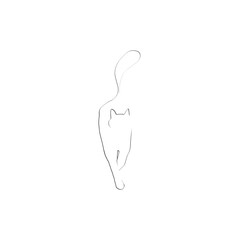Silhouette of cat, line drawing, illustration in minimalist style. Vector