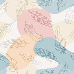 Seamless feather pattern. Elements of a linear hand drawn design. Simple abstract shapes, minimalism. Part of a bird's wing. Light vector background for cover, paper, fabric and textile print