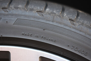 Close up of a tire made in Poland