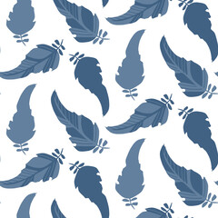 Seamless feather pattern. Elements of a linear hand drawn design. Simple abstract shapes, minimalism. Part of a bird's wing. Light vector background for cover, paper, fabric and textile print