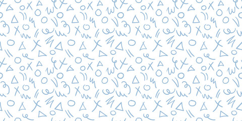 Blue and white abstract doodle seamless vector background