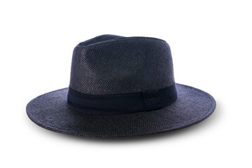Unisex black Panama model hat, isolated on white background.