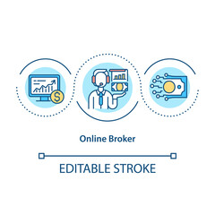 Online broker concept icon. Website used for trading company stocks. Money investment application idea thin line illustration. Vector isolated outline RGB color drawing. Editable stroke