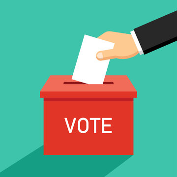 Hand putting vote into ballot box, Election concept, Simple flat colorful design for web site, logo, app, UI, Vector illustration