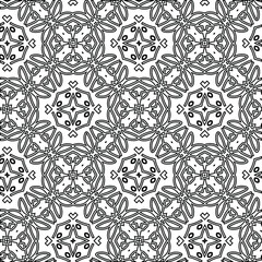  Geometric vector pattern with triangular elements. Seamless abstract ornament for wallpapers and backgrounds. Black and white colors. 