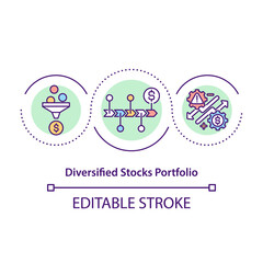 Diversified stocks portfolio concept icon. Smoothing out company specific risk. Ivestor money strategy idea thin line illustration. Vector isolated outline RGB color drawing. Editable stroke