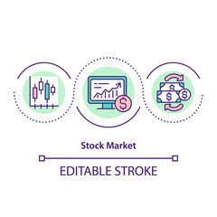Stock market concept icon. Aggregation of buyers and sellers of company stock shares. Trading application idea thin line illustration. Vector isolated outline RGB color drawing. Editable stroke