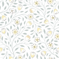 Floral seamless pattern. Flower background. Floral seamless texture with flowers. Flourish tiled white spring wallpaper