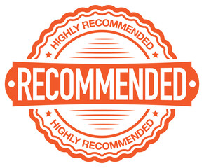 Highly Recommended. Vector Orange Stamp.