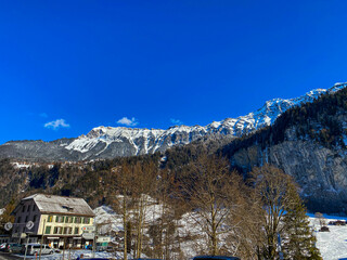 The breathtaking view of the town of Lauterbrunnen in the canton of Bern (Switzerland).