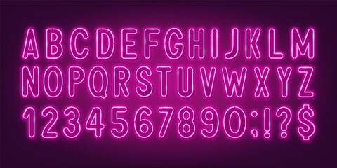 Pink neon light font on a dark background.