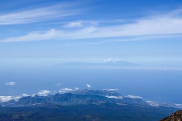 Isla de La Palma en las Islas Canarias, España. Vista desde lo alto del volcán Teide desde donde es posible observar las diferentes islas que componen Canarias.