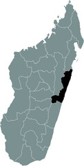 Black highlighted location map of the Malagasy Atsinanana region inside gray map of the Republic of Madagascar