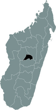 Black highlighted location map of the Malagasy Itasy region inside gray map of the Republic of Madagascar