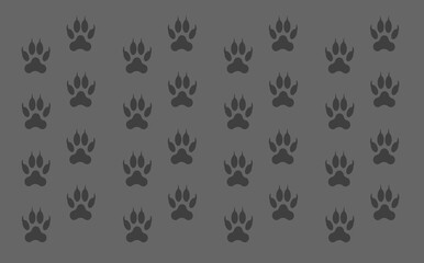 set of black isolated paws of animals on a gray background. 3d rendering. 3d image.
