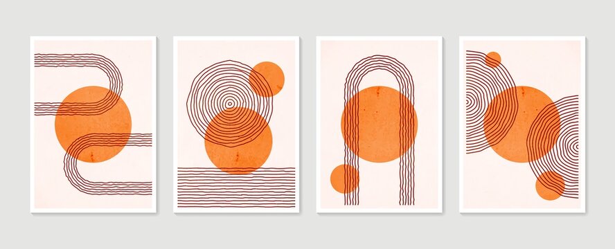 Geometric trendy set of abstract aesthetic minimalist hand drawn contemporary posters. Modern art ideal for wall decoration, interior poster design. Modern vector illustration.