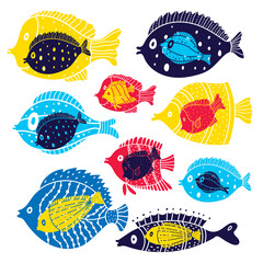 Cute fish vector set. Decorative illustration.