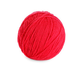 Soft red woolen yarn isolated on white