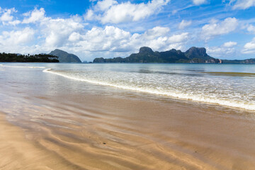 Panoramic view of Cadlao Island. Landscape of a beautiful and secluded beach in El Nido, Palawan. Summer, holiday and vacation. Nature background.