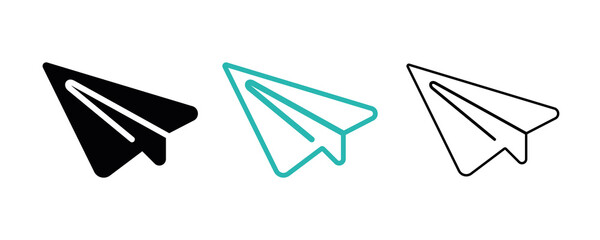 Cardboard airplane icon line. Color, silhouette and line set. Creative simple airplane icon for your web mobile app logo design. Line vector illustration. Editable vector stroke.